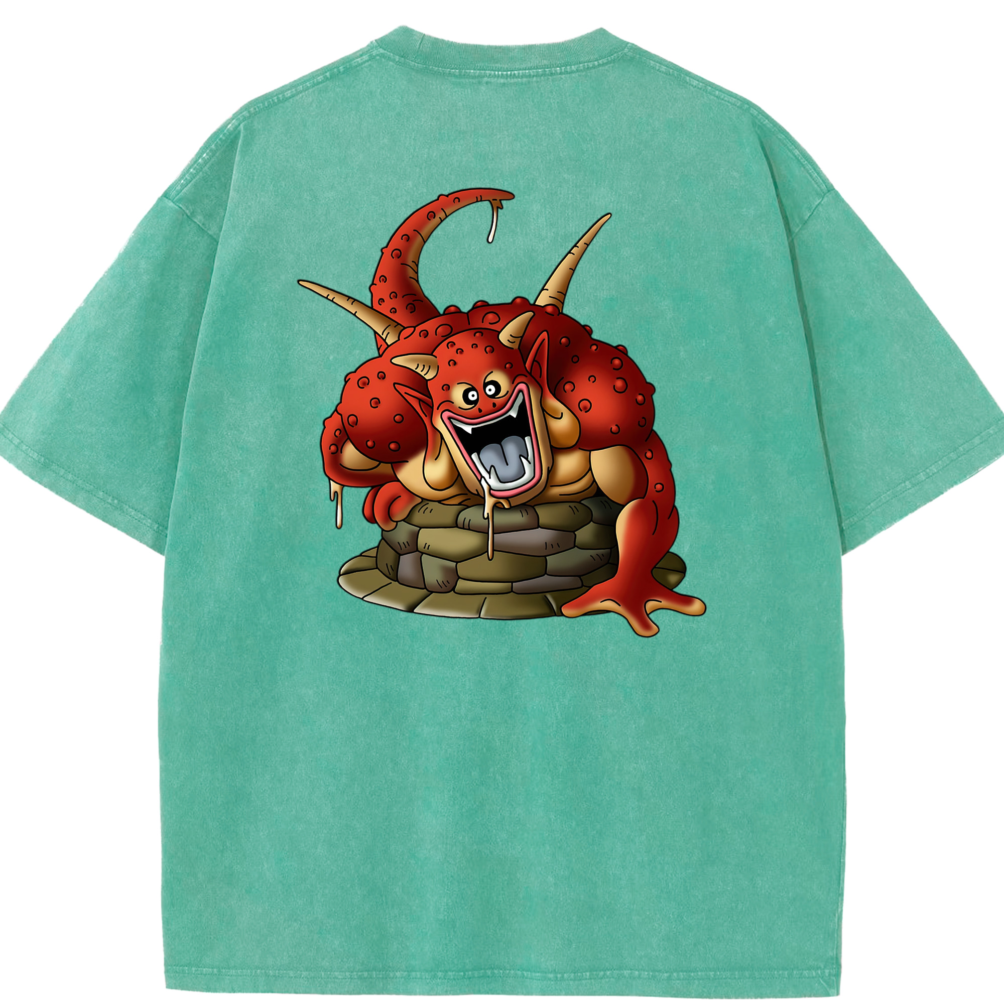 （画像用） ドラゴンクエスト Doragon Kuesuto Dragon Quest 綿100% ヴィンテージ風 半袖Tシャツ（背面プリント）
